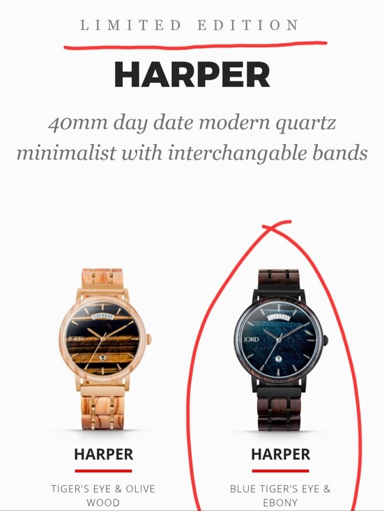 Limited Edition Jord Harper Blue Tiger\'s Eye & Ebony Watch main image 7